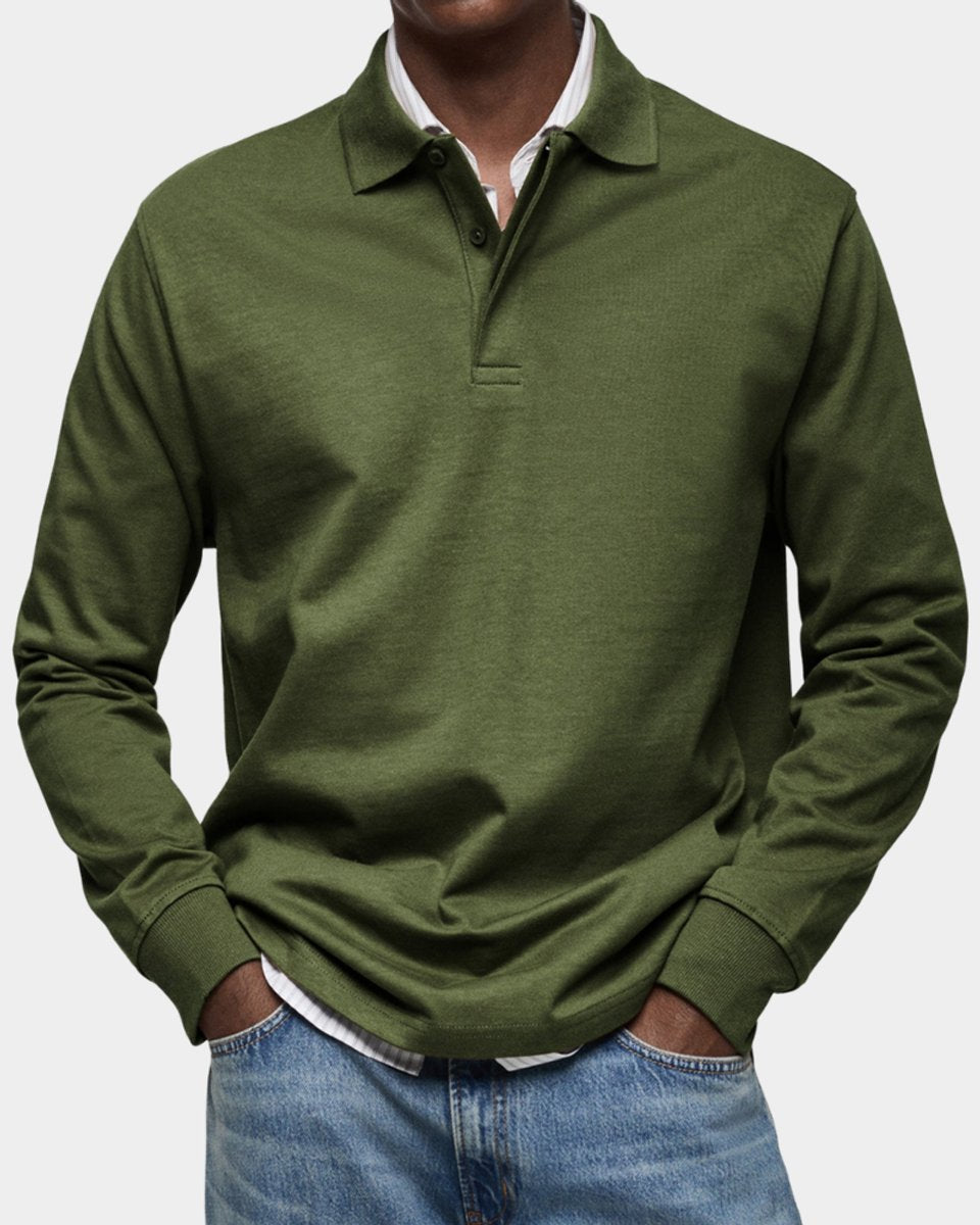 Herren Langarm-Poloshirt klassischer Schnitt atmungsaktiv - Armeegrün
