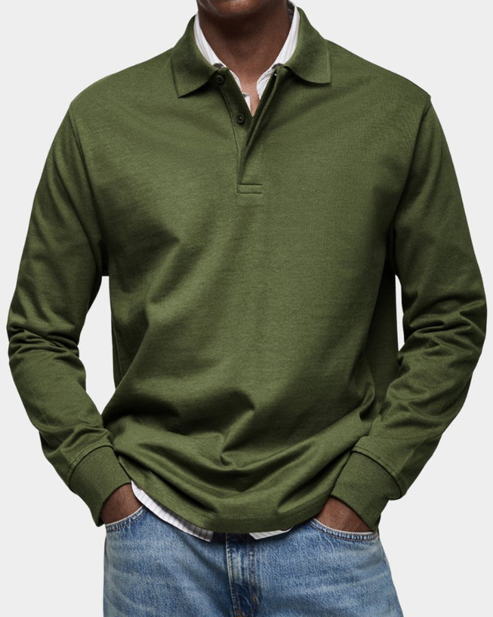 Herren Langarm-Poloshirt klassischer Schnitt atmungsaktiv - Armeegrün