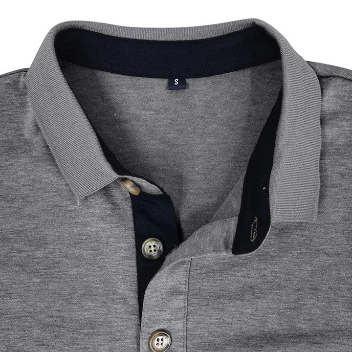 Herren Langarm-Poloshirt mit Knopfleiste und Brusttasche
