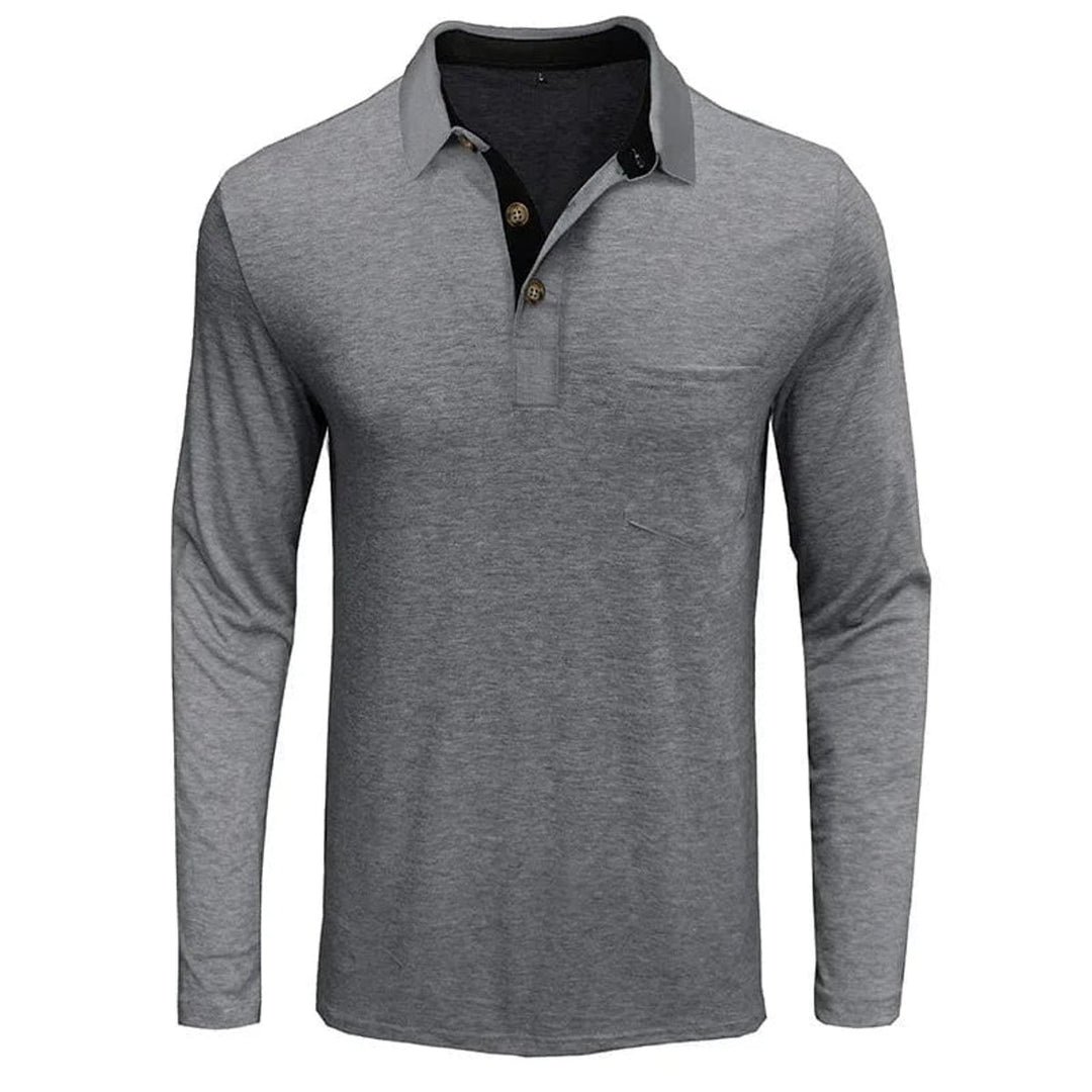 Herren Langarm-Poloshirt mit Knopfleiste und Brusttasche