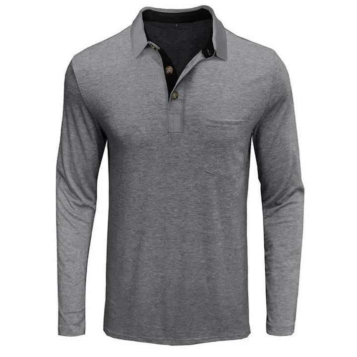 Herren Langarm-Poloshirt mit Knopfleiste und Brusttasche