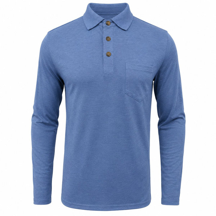 Herren Langarm-Poloshirt mit Knopfleiste und Brusttasche