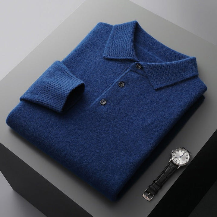 Herren Langarm-Poloshirt Weicher Strick Regular Fit Umlegekragen - Royal Blue