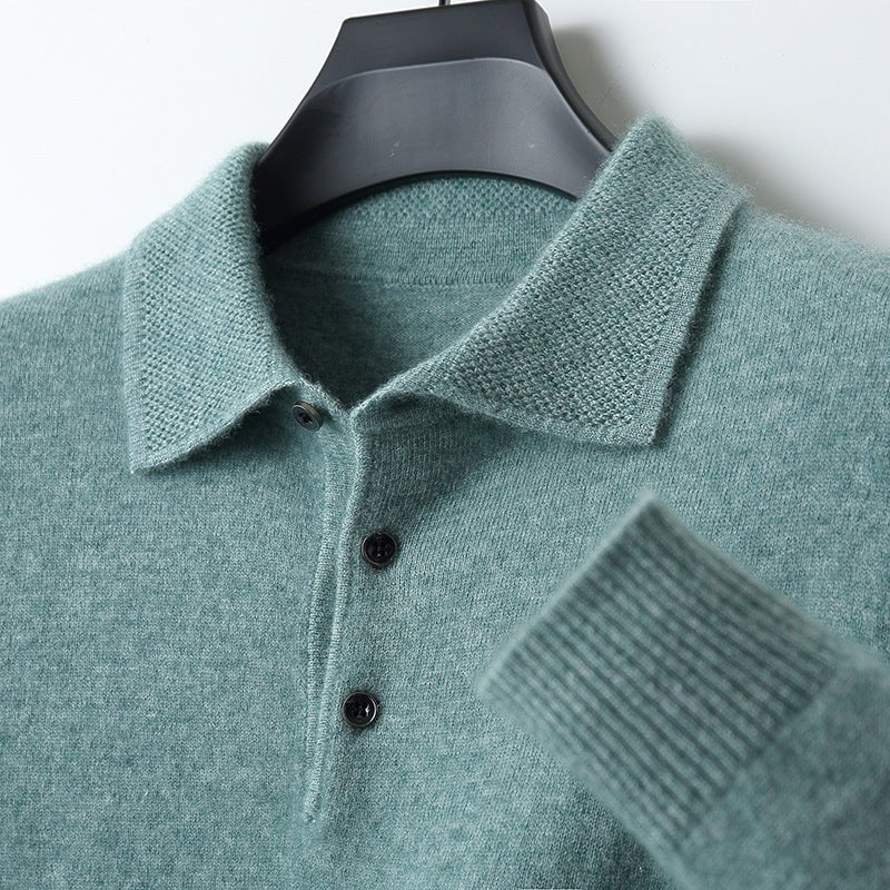 Herren Langarm-Poloshirt Weicher Strick Regular Fit Umlegekragen - Green