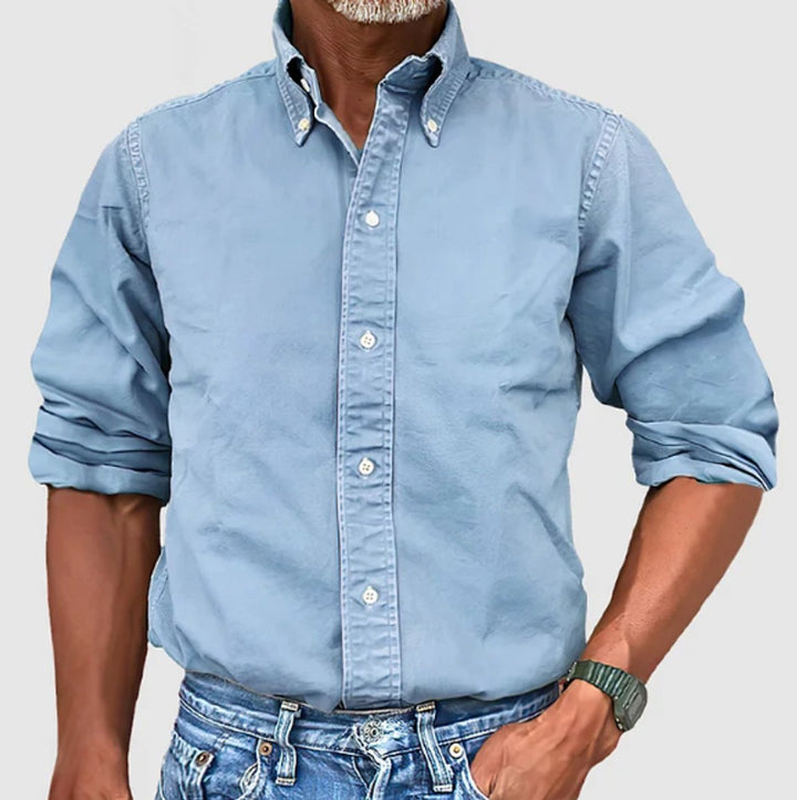 Herren Langarmhemd Knopfleiste Regular-Fit Baumwollhemd - Himmelblau