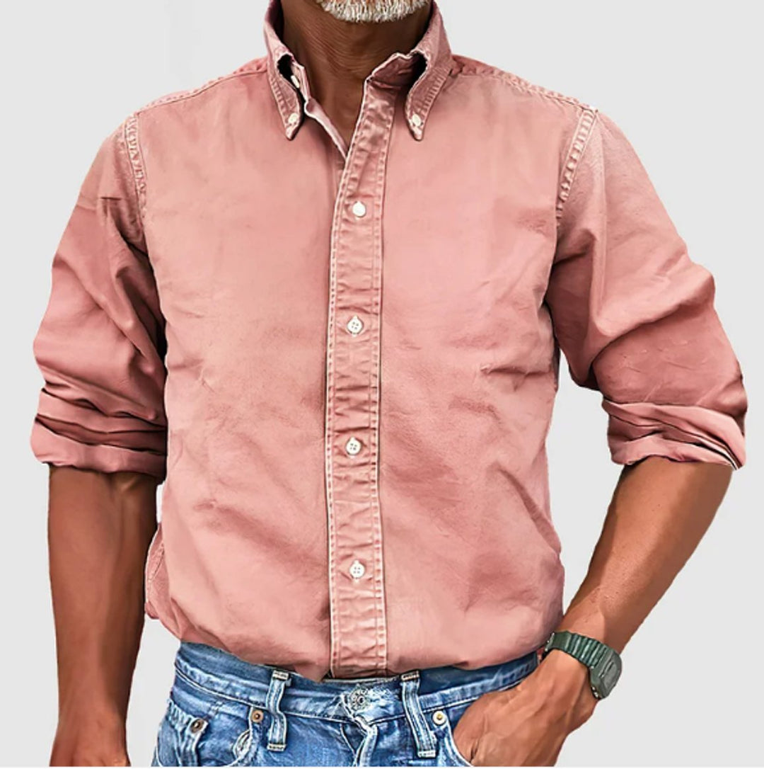 Herren Langarmhemd Knopfleiste Regular-Fit Baumwollhemd - Rosa