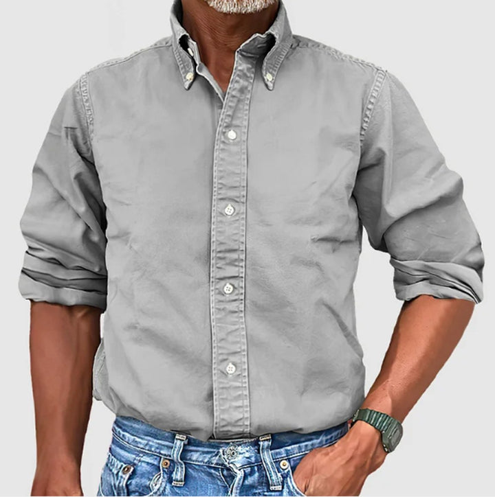 Herren Langarmhemd Knopfleiste Regular-Fit Baumwollhemd - Grau