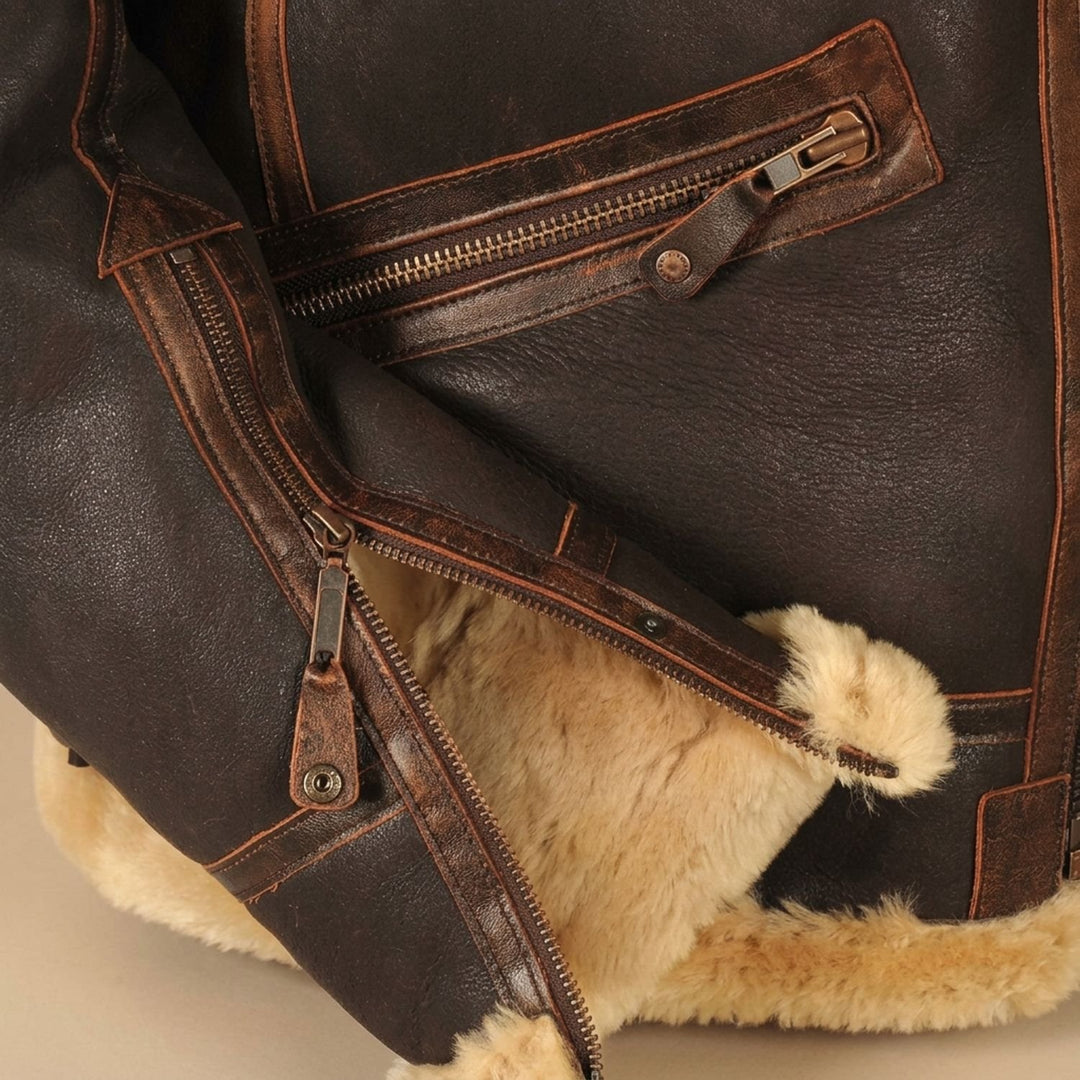Herren Leder Fliegerjacke mit Schaffell-Innenfutter im Vintage-Stil