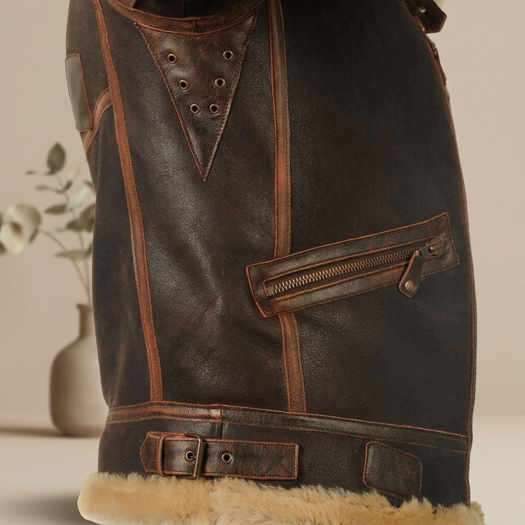 Herren Leder Fliegerjacke mit Schaffell-Innenfutter im Vintage-Stil