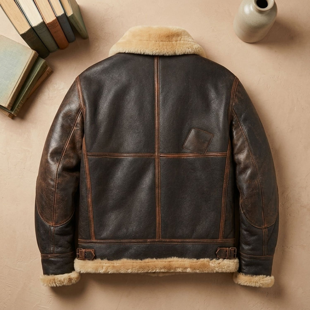 Herren Leder Fliegerjacke mit Schaffell-Innenfutter im Vintage-Stil