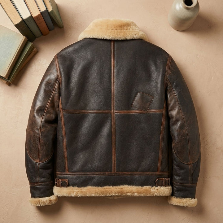 Herren Leder Fliegerjacke mit Schaffell-Innenfutter im Vintage-Stil