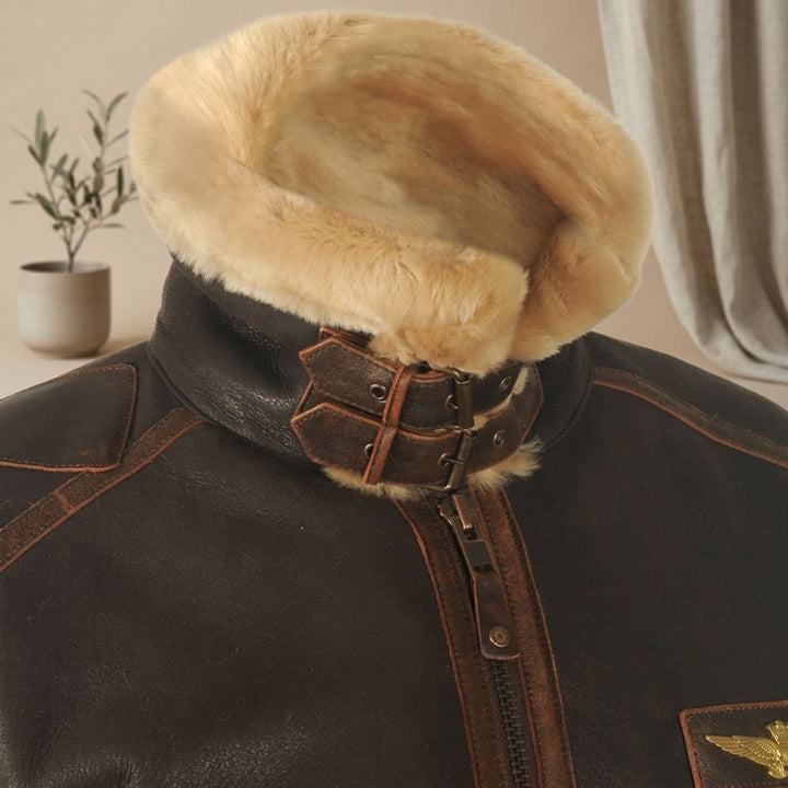 Herren Leder Fliegerjacke mit Schaffell-Innenfutter im Vintage-Stil