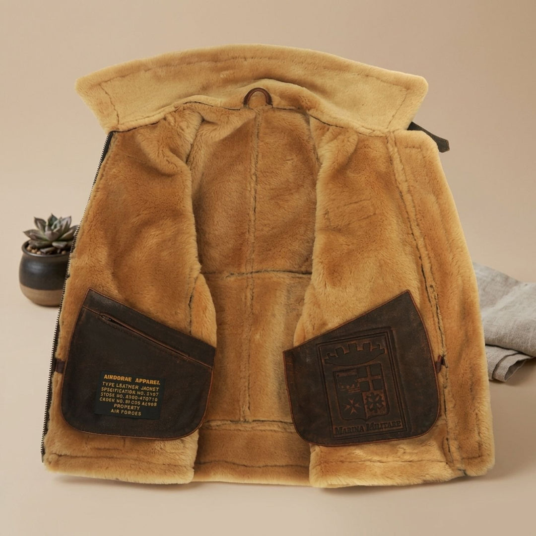 Herren Leder Fliegerjacke mit Schaffell-Innenfutter im Vintage-Stil