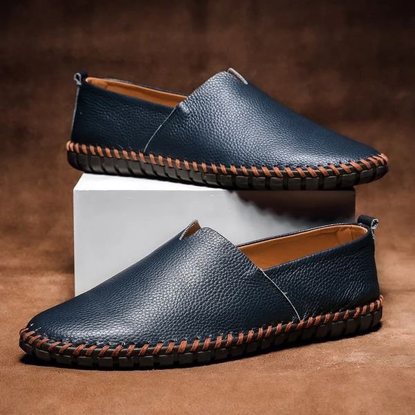 Herren Leder-Optik Slip-On Loafer mit Kontrastnaht - Navy