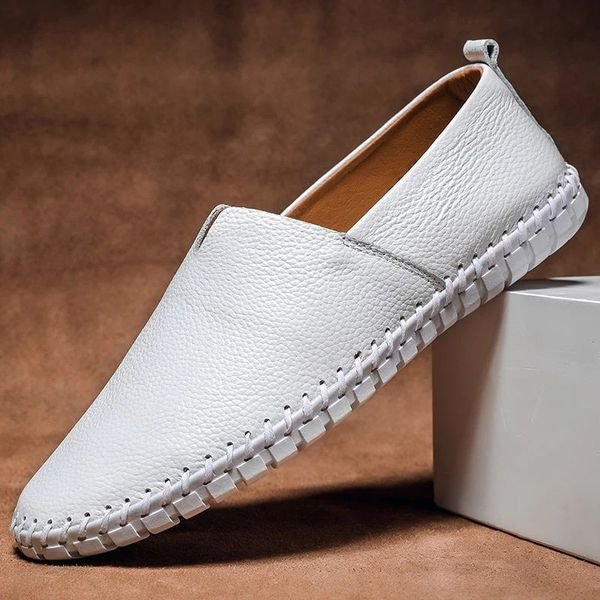 Herren Leder-Optik Slip-On Loafer mit Kontrastnaht - White