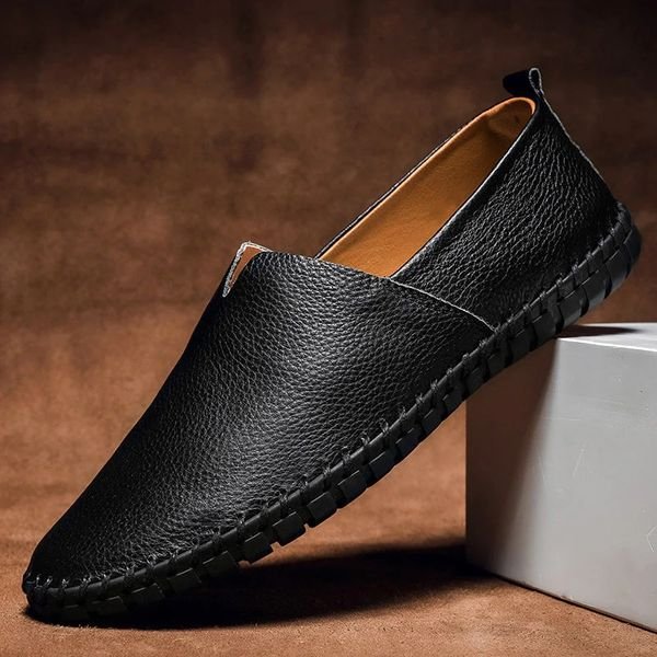 Herren Leder-Optik Slip-On Loafer mit Kontrastnaht - Black
