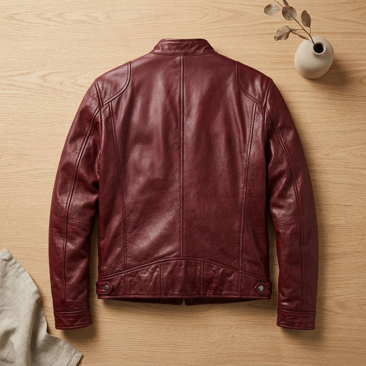 Herren Lederjacke Biker-Stil Stehkragen Reißverschluss Winterjacke