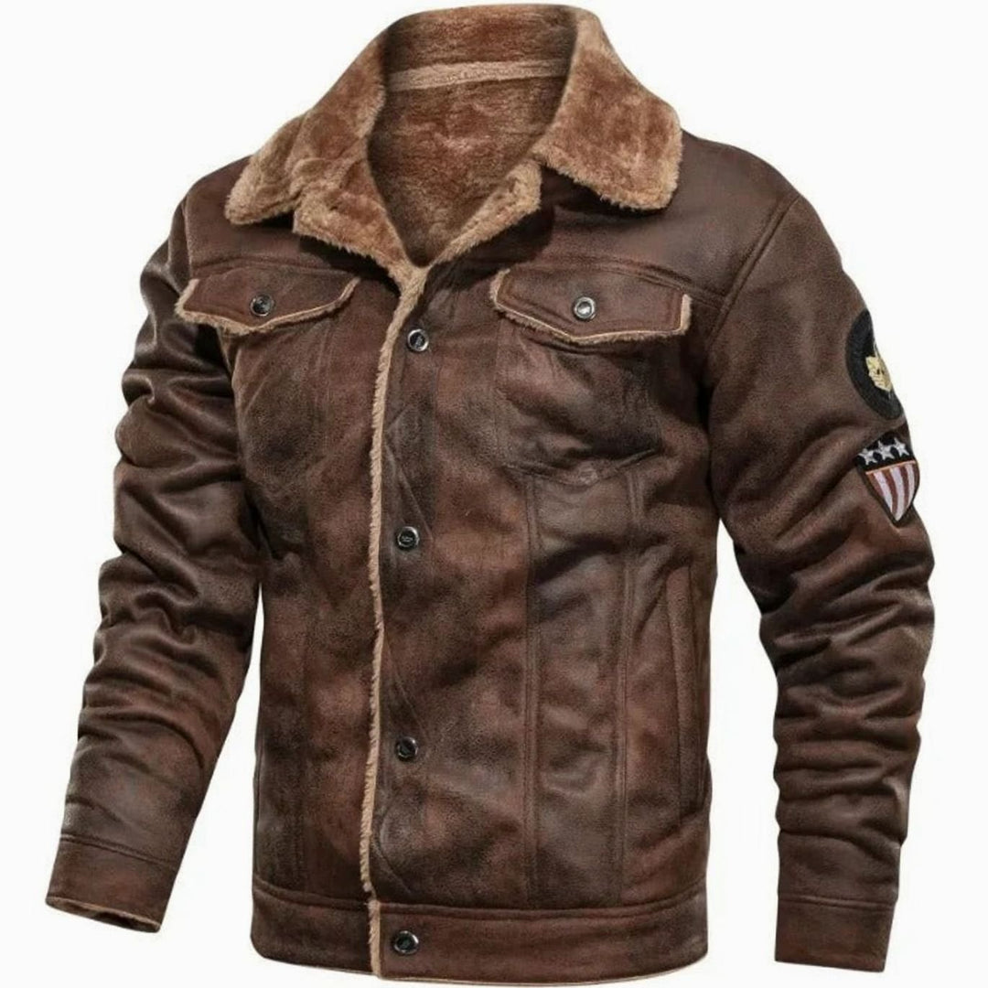 Herren Lederjacke Gefütterte Winter Biker Jacke mit Fellkragen - Braun