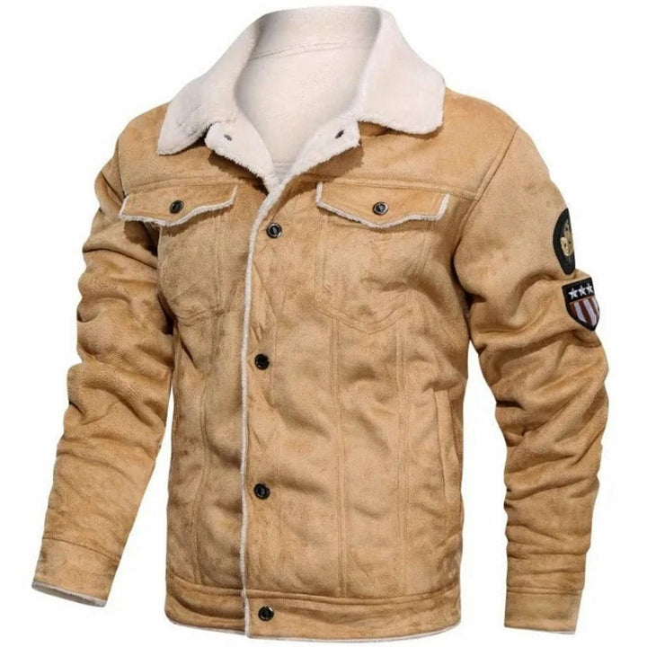 Herren Lederjacke Gefütterte Winter Biker Jacke mit Fellkragen - Khaki