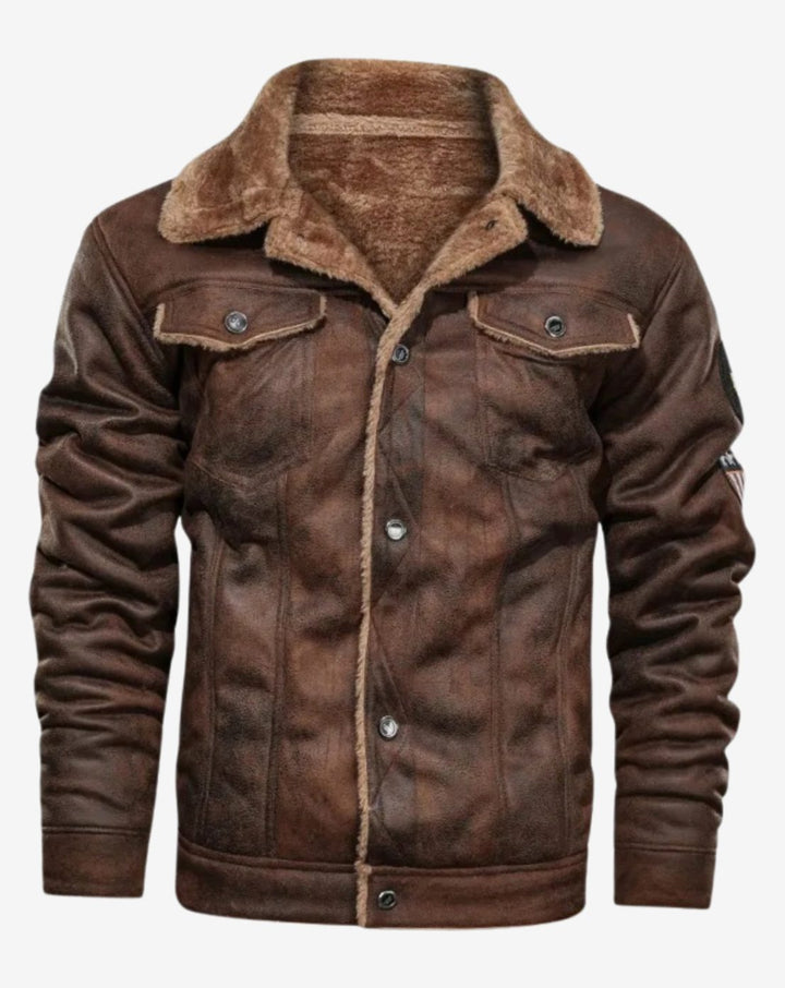 Herren Lederjacke Gefütterte Winter Biker Jacke mit Fellkragen