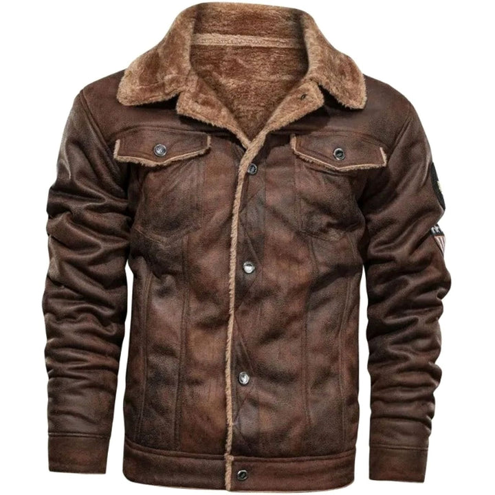 Herren Lederjacke Gefütterte Winter Biker Jacke mit Fellkragen
