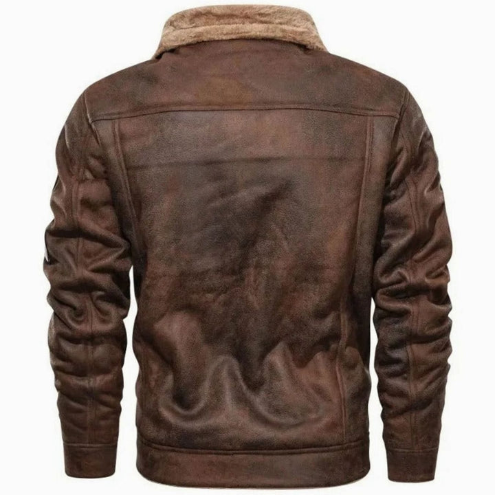 Herren Lederjacke Gefütterte Winter Biker Jacke mit Fellkragen