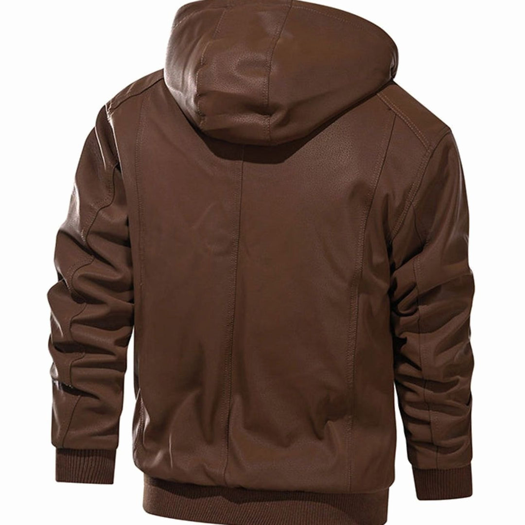 Herren Lederjacke mit abnehmbarer Kapuze Slim Fit Bikerjacke, Brown