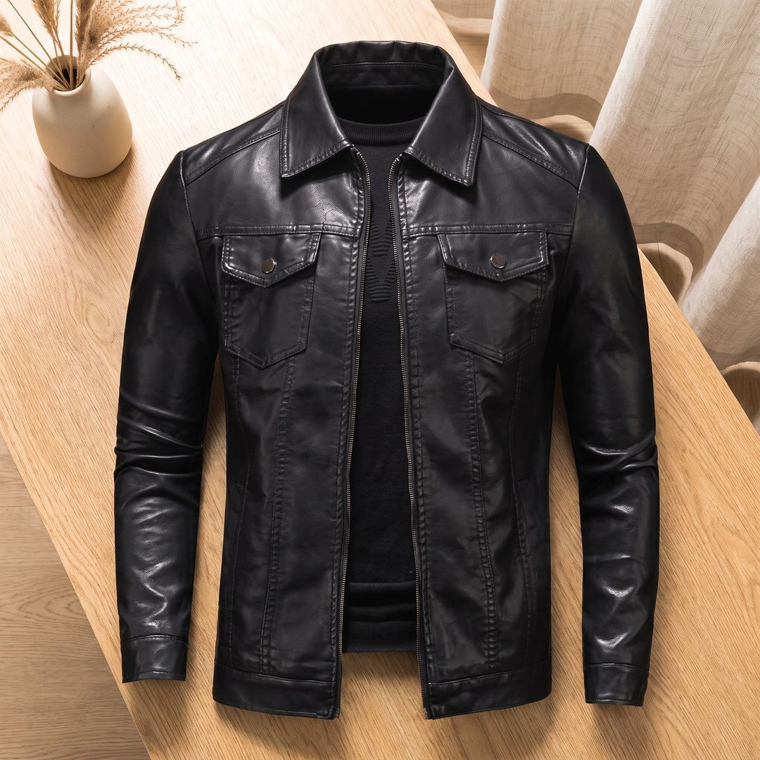 Herren Lederjacke Zip-Up mit Brusttaschen schlanke Passform