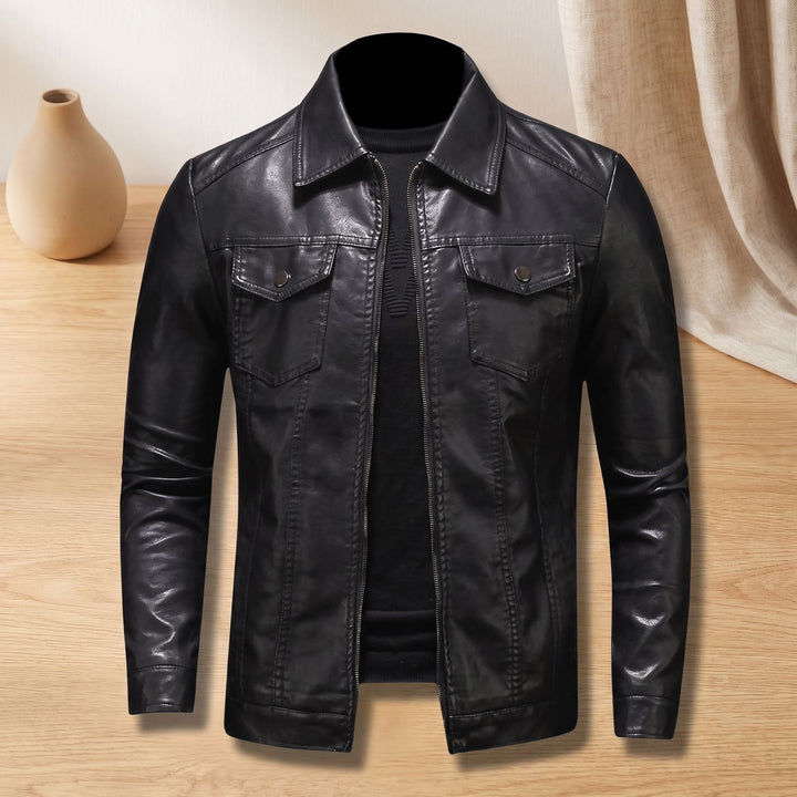 Herren Lederjacke Zip-Up mit Brusttaschen schlanke Passform