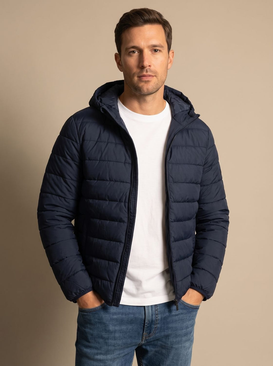 Herren Leichte Gesteppte Kapuzenjacke mit Thermoisolierung - Navyblau