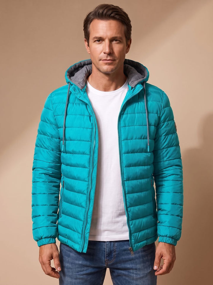 Herren Leichte Gesteppte Kapuzenjacke mit Thermoisolierung - Seeblau