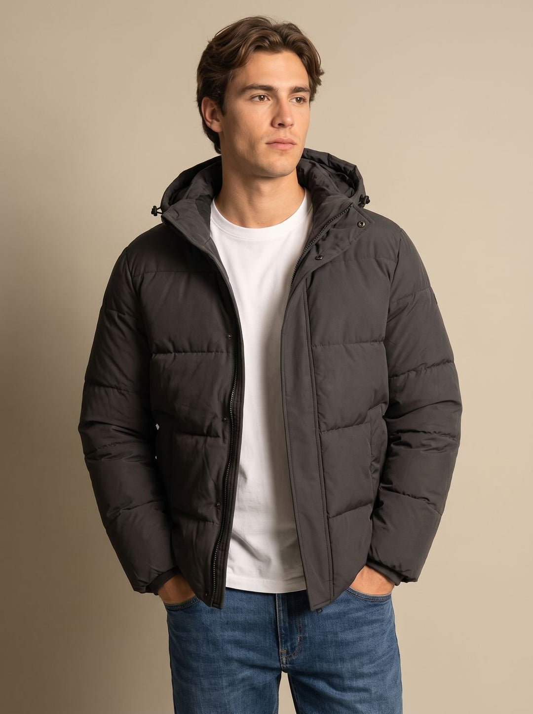 Herren Leichte Gesteppte Kapuzenjacke mit Thermoisolierung