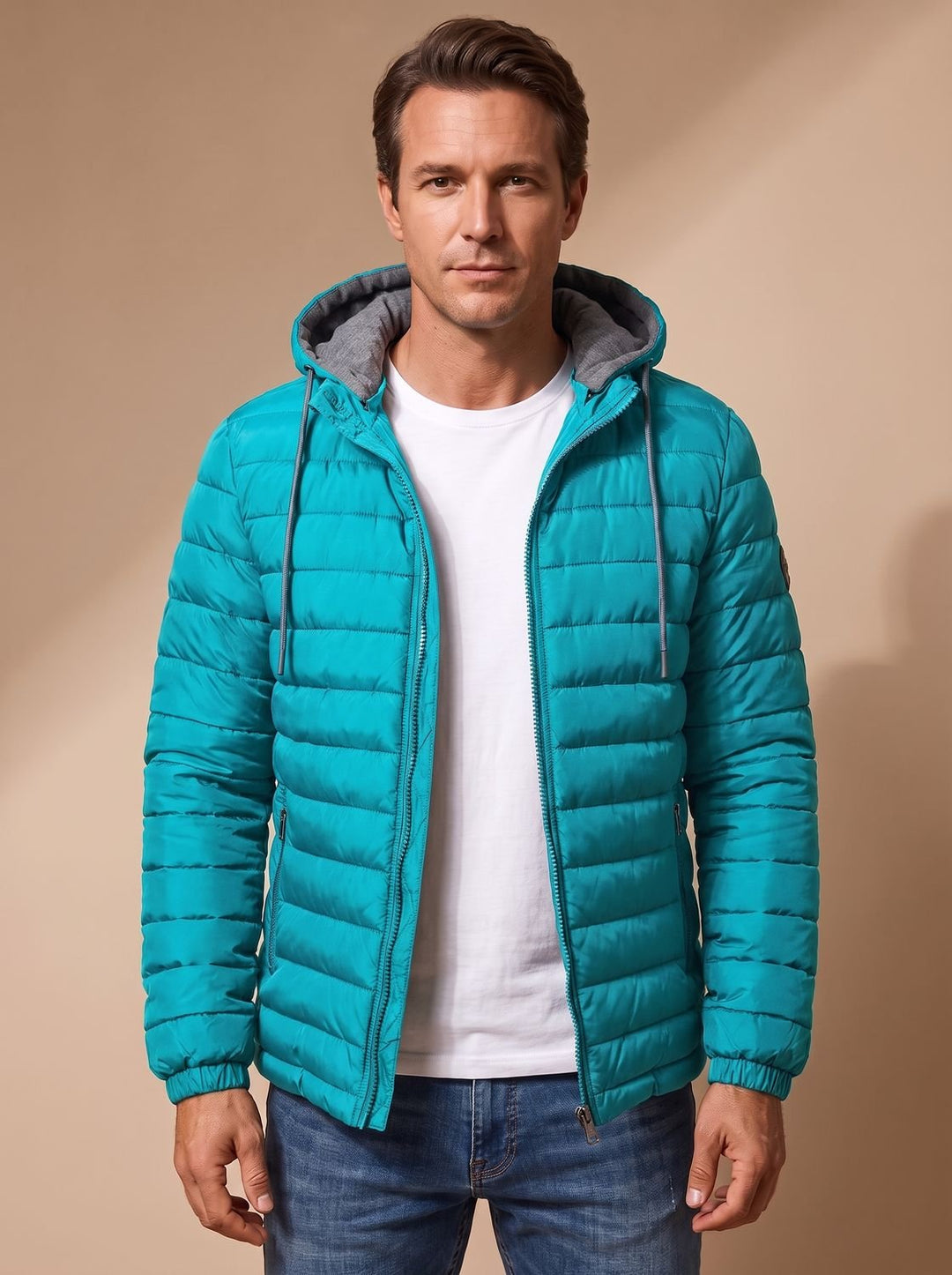 Herren Leichte Gesteppte Kapuzenjacke mit Thermoisolierung