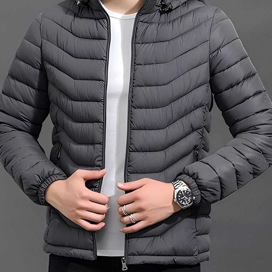 Herren Leichte Gesteppte Pufferjacke mit Abnehmbarer Kapuze - Grau