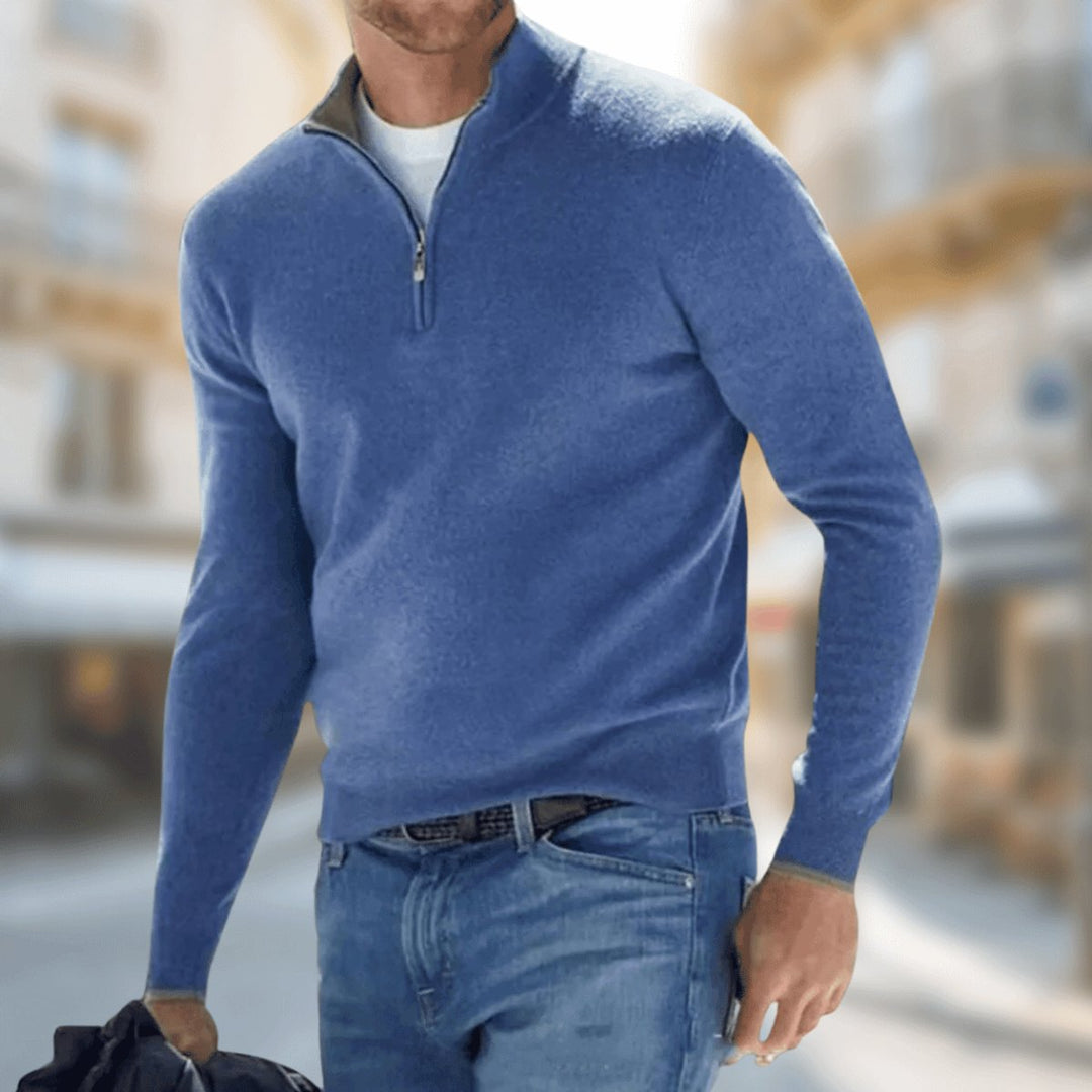 Herren Leichter Quarter-Zip Strickpullover Knit Sweater - Blau