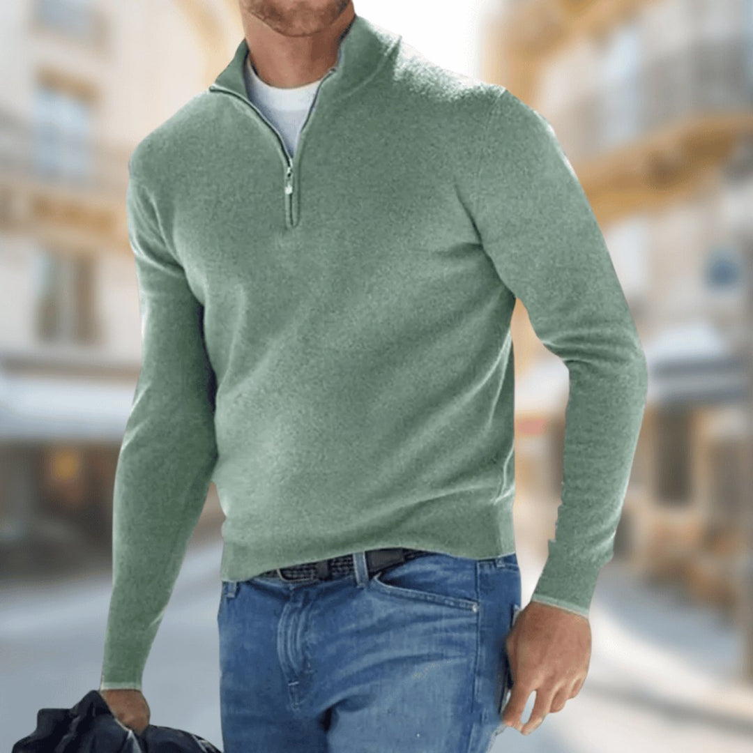 Herren Leichter Quarter-Zip Strickpullover Knit Sweater - Grün