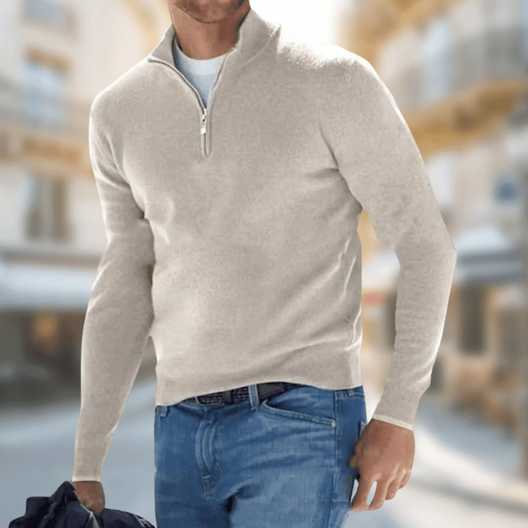 Herren Leichter Quarter-Zip Strickpullover Knit Sweater - Beige