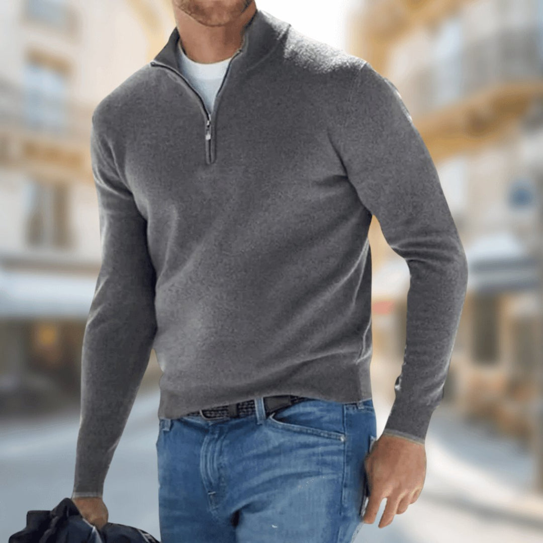 Herren Leichter Quarter-Zip Strickpullover Knit Sweater - Grau