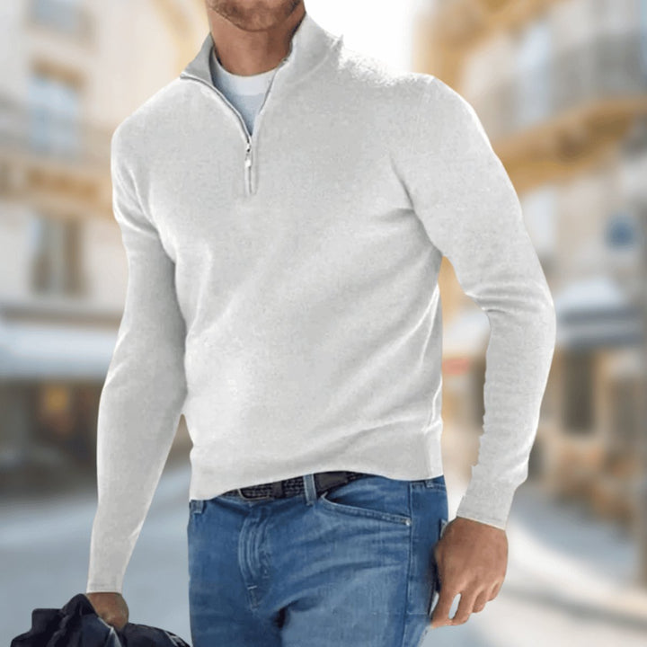 Herren Leichter Quarter-Zip Strickpullover Knit Sweater - Weiß