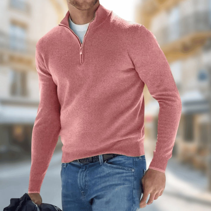 Herren Leichter Quarter-Zip Strickpullover Knit Sweater - Rot