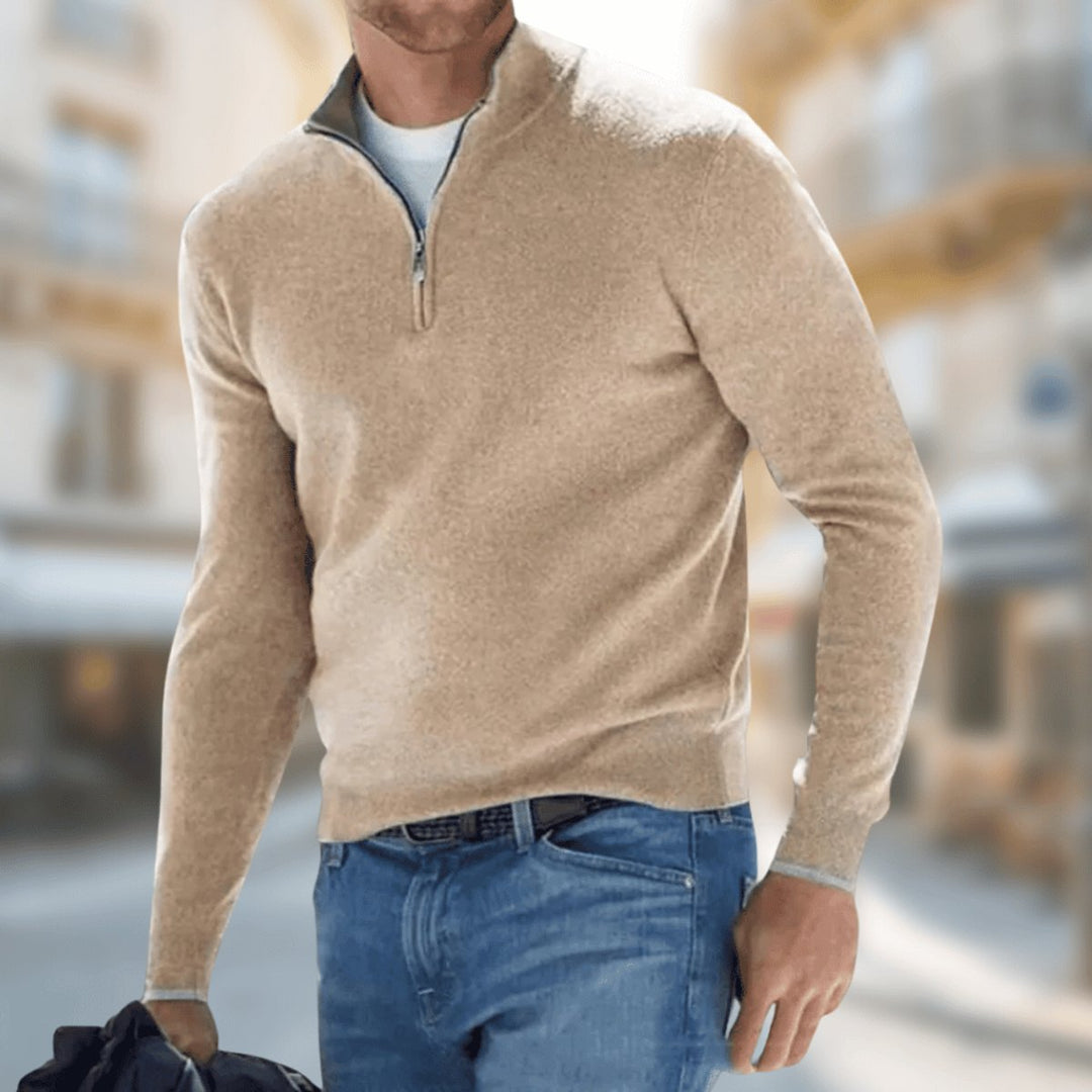 Herren Leichter Quarter-Zip Strickpullover Knit Sweater - Braun