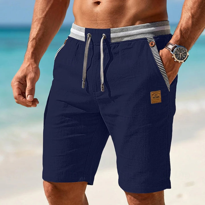 Herren Leinen Freizeit-Shorts elastischer Kordelzug-Bund - Marineblau