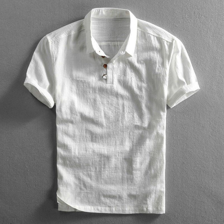 Herren Leinen Kurzarm Polo Shirt - White