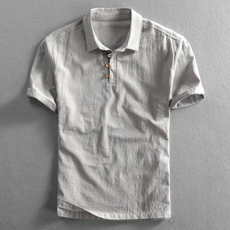 Herren Leinen Kurzarm Polo Shirt - Gray