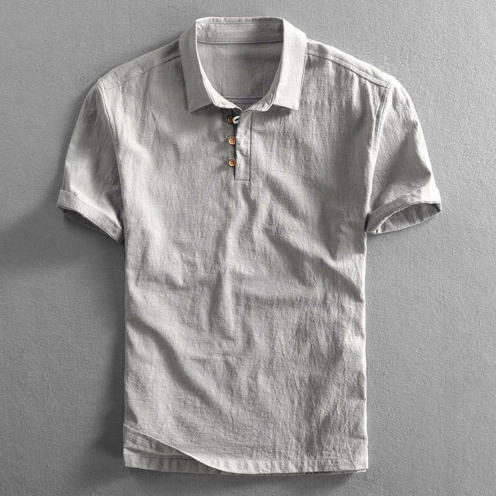 Herren Leinen Kurzarm Polo Shirt - Gray
