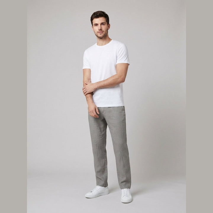 Herren Leinen Relaxed-Fit Bundfalten-Hose mit Kordelzug - Gray