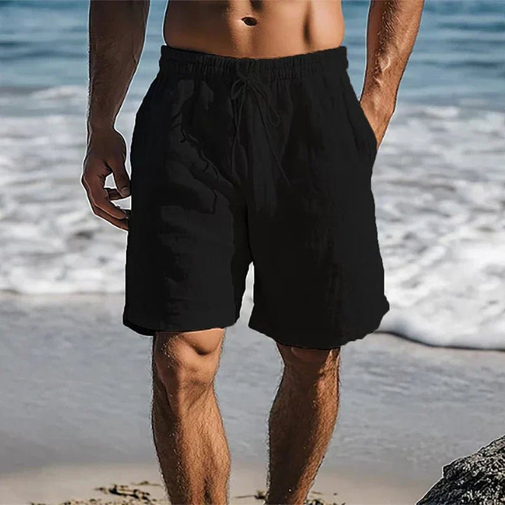 Herren Leinen Schnelltrocknende Badeshorts Mittelllänge - Black