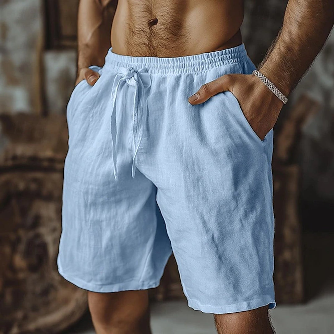 Herren Leinen-Shorts elastischer Bund locker geschnitten - Himmelblau