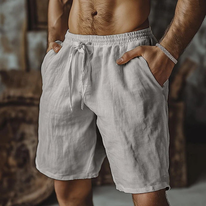 Herren Leinen-Shorts elastischer Bund locker geschnitten - Grau