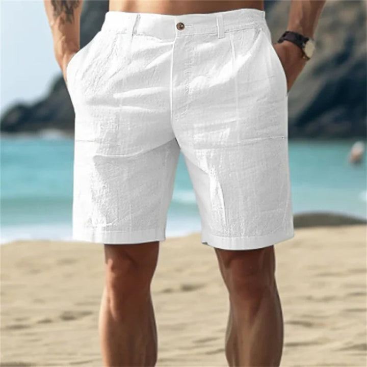 Herren Leinen-Shorts lockere Passform elastischer Bund - Weiß